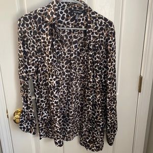Black/brown/white button down blouse